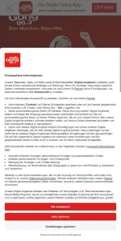 Anteprima del sito Radio Gong 96.3, media di Germania per articoli sponsorizzati