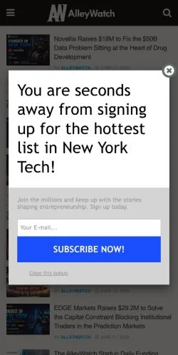 Anteprima del sito AlleyWatch, media di Stati Uniti per articoli sponsorizzati
