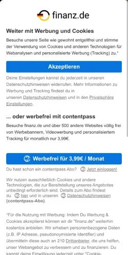 Förhandsvisning av webbplatsen Finanz Deutschland, medium i Tyskland för sponsrade artiklar