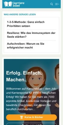 Anteprima del sito Karrierebibel, media di Germania per articoli sponsorizzati