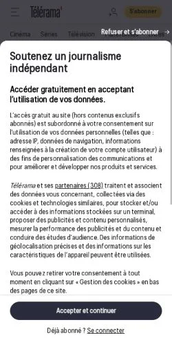Anteprima del sito Télérama, media di Francia per articoli sponsorizzati