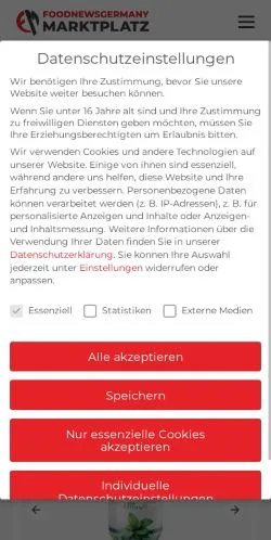 Vista previa del sitio Foodnewsgermany, medio de Alemania para artículos patrocinados