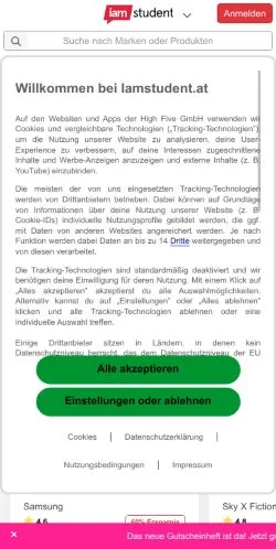 スポンサード記事向けのオーストリアメディア、Iamstudent Rabatteのサイトプレビュー