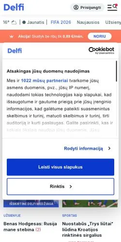 Vista previa del sitio Delfi Naujienos, medio de Lituania para artículos patrocinados