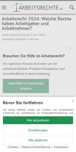 Anteprima del sito Arbeitsrechte, media di Germania per articoli sponsorizzati