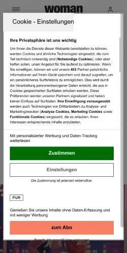 Anteprima del sito WOMAN, media di Austria per articoli sponsorizzati