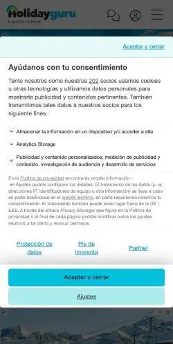 Anteprima del sito Holidayguru, media di Spagna per articoli sponsorizzati