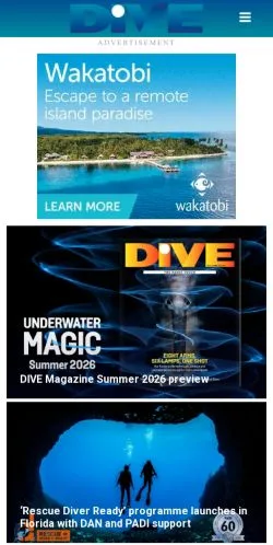 Podgląd witryny DIVE Magazine, medium z kraju Wielka Brytania do artykułów sponsorowanych