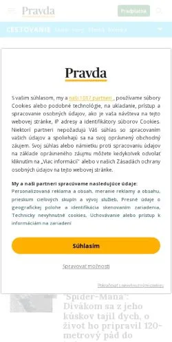 스폰서 기사용 슬로바키아 매체 Cestovanie Pravda 사이트 미리보기
