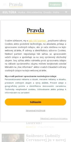 Podgląd witryny Kultúra Pravda, medium z kraju Słowacja do artykułów sponsorowanych