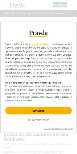 스폰서 기사용 슬로바키아 매체 Pravda 사이트 미리보기