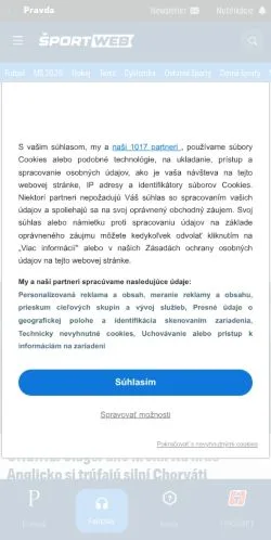 스폰서 기사용 슬로바키아 매체 Športweb 사이트 미리보기