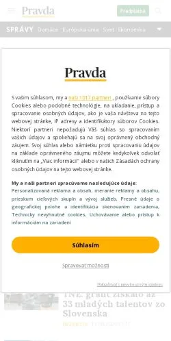 스폰서 기사용 슬로바키아 매체 Pravda 사이트 미리보기