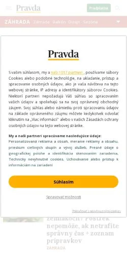 Podgląd witryny Záhrada Pravda, medium z kraju Słowacja do artykułów sponsorowanych