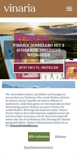 Anteprima del sito Vinaria, media di Austria per articoli sponsorizzati