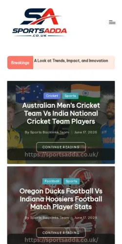 Anteprima del sito SPORTS ADDA -, media di Regno Unito per articoli sponsorizzati