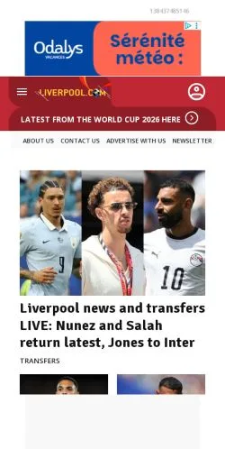 Vista previa del sitio Liverpool FC, medio de Reino Unido para artículos patrocinados
