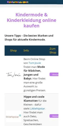 Anteprima del sito Kindermode Welt, media di Germania per articoli sponsorizzati