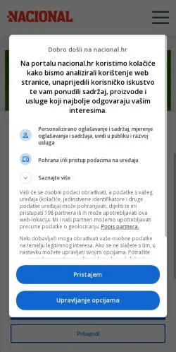 Anteprima del sito Nacional, media di Croazia per articoli sponsorizzati