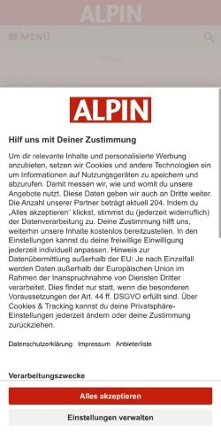 Preview of the alpin.de website, a media outlet in Germany for sponsored articles