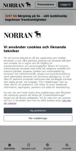 Förhandsvisning av webbplatsen Norran, medium i Sverige för sponsrade artiklar