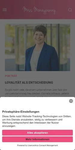 Anteprima del sito Miss Moneypenny, media di Svizzera per articoli sponsorizzati