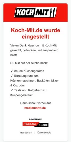 Preview of the Koch-Mit.de wurde eingestellt website, a media outlet in Germany for sponsored articles