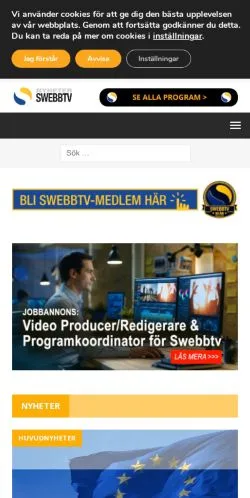 Anteprima del sito SwebbTV, media di Svezia per articoli sponsorizzati