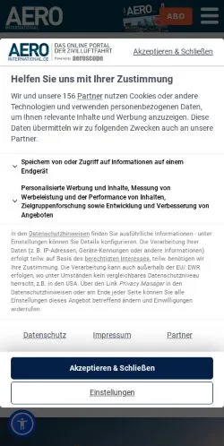 Anteprima del sito AERO International, media di Germania per articoli sponsorizzati