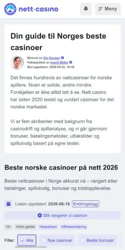 Anteprima del sito Nettcasino, media di Norvegia per articoli sponsorizzati