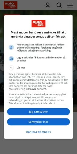 Anteprima del sito auto motor & sport, media di Svezia per articoli sponsorizzati