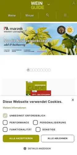 Anteprima del sito Wein Guide, media di Austria per articoli sponsorizzati
