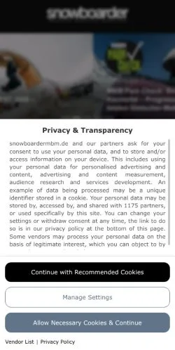 Anteprima del sito Snowboarden mit SnowboarderMBM, media di Germania per articoli sponsorizzati