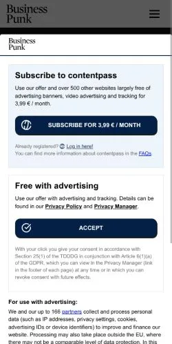 Anteprima del sito Business Punk, media di Germania per articoli sponsorizzati