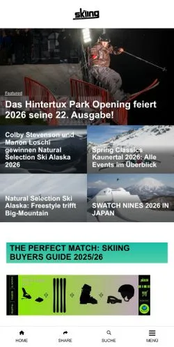 Forhåndsvisning av nettstedet SkiingMag, medium fra Tyskland for sponsede artikler
