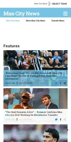 Anteprima del sito ManCityNews.com, media di Stati Uniti per articoli sponsorizzati