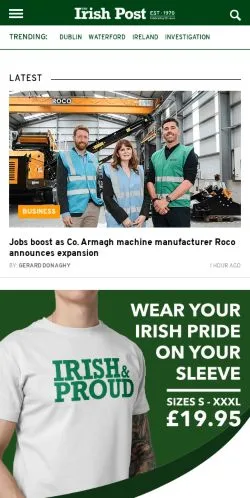 Forhåndsvisning av nettstedet The Irish Post, medium fra Storbritannia for sponsede artikler