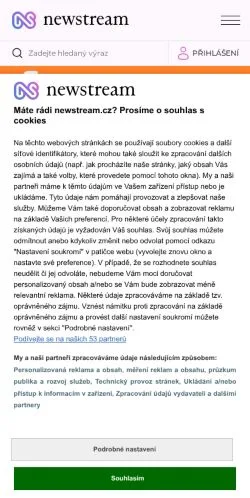 Preview of the Newstream website, a media outlet in Czechia for sponsored articles