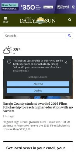 스폰서 기사용 미국 매체 Arizona Daily Sun 사이트 미리보기