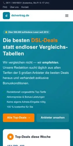 スポンサード記事向けのドイツメディア、Dslvertragのサイトプレビュー