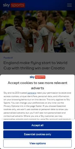 Podgląd witryny Sky Sports, medium z kraju Wielka Brytania do artykułów sponsorowanych
