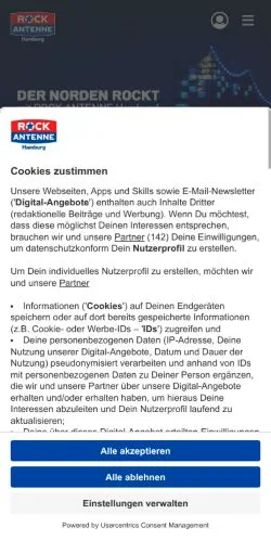 Podgląd witryny ROCK ANTENNE Hamburg, medium z kraju Niemcy do artykułów sponsorowanych