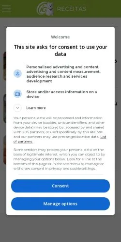 Forhåndsvisning af iG Receitas, medie fra Brasilien til sponsorerede artikler