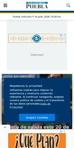 Podgląd witryny El Universal Puebla, medium z kraju Meksyk do artykułów sponsorowanych
