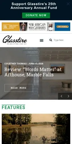 Preview of the Glasstire website, a media outlet in United States for sponsored articles