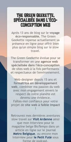 Anteprima del sito The Green Geekette, media di Francia per articoli sponsorizzati