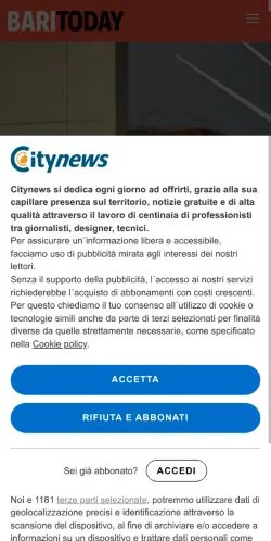 Anteprima del sito BariToday, media di Italia per articoli sponsorizzati