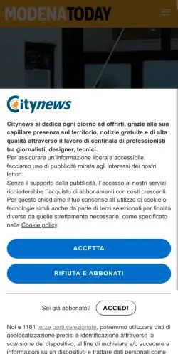 Anteprima del sito ModenaToday, media di Italia per articoli sponsorizzati