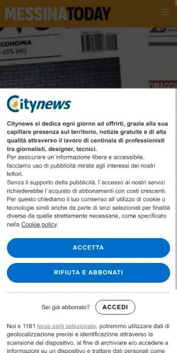 Anteprima del sito MessinaToday, media di Italia per articoli sponsorizzati