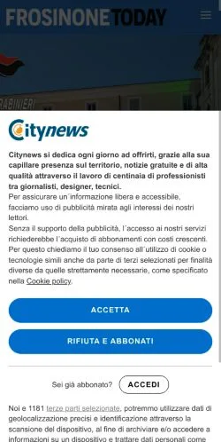 Anteprima del sito FrosinoneToday, media di Italia per articoli sponsorizzati